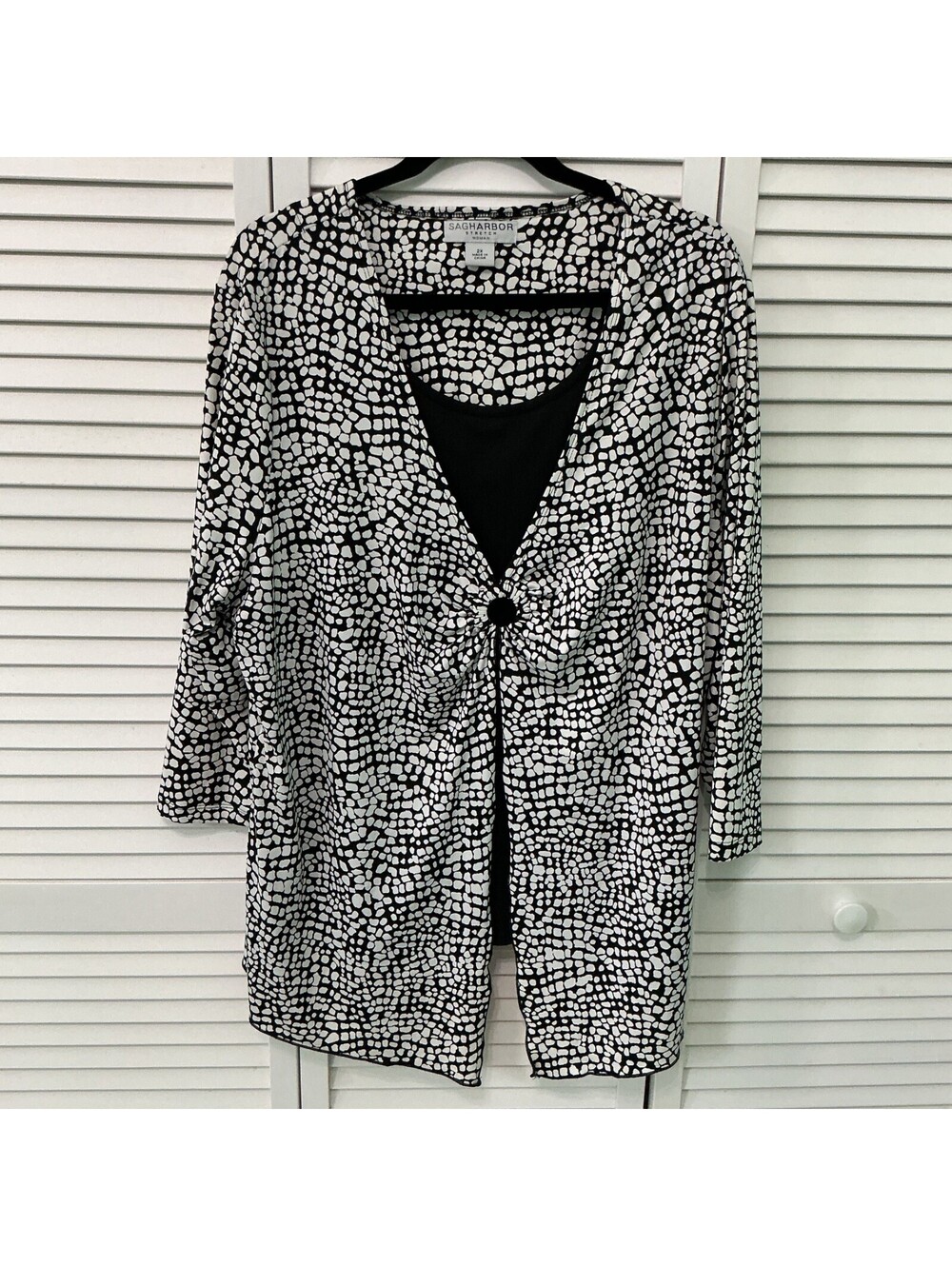 Sag Harbor Womens Size 2X Black White Cardigan Like 1pc Stretch B4-123